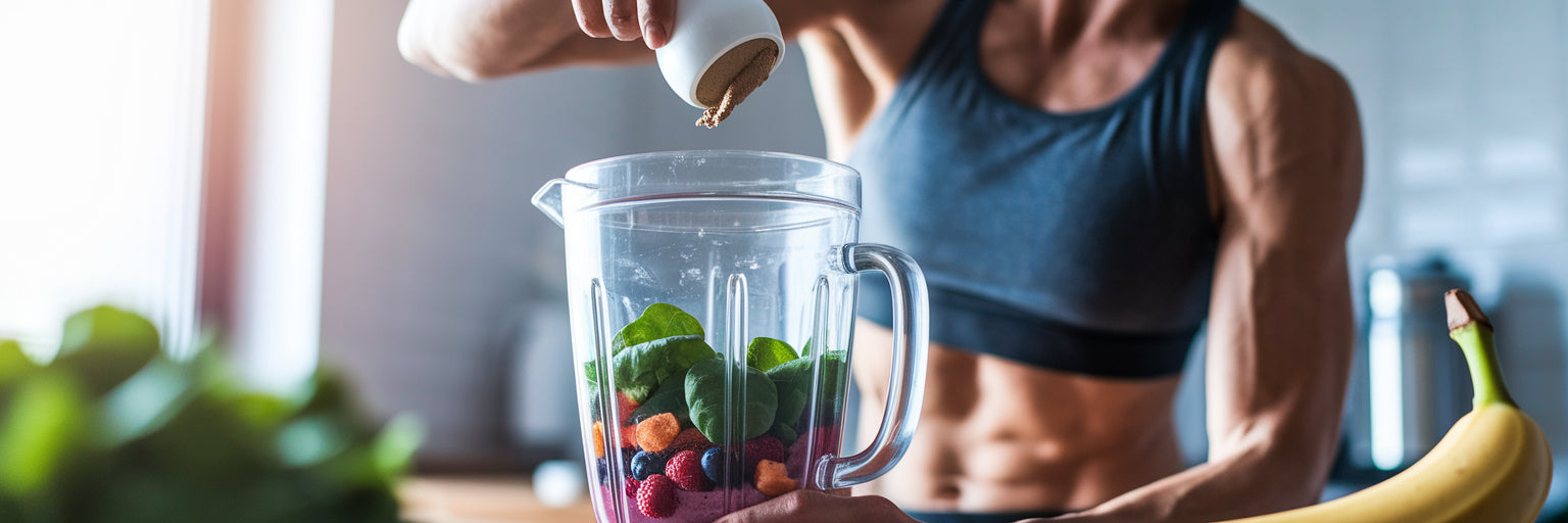 Person making a vegan protein shake.