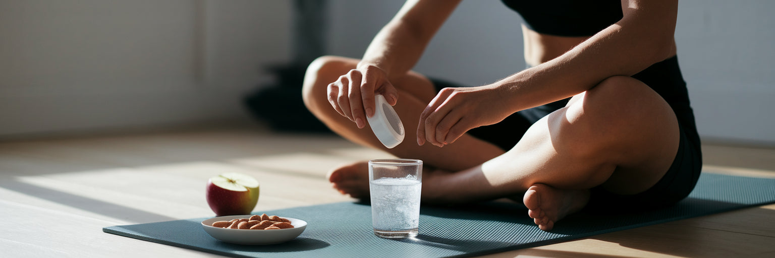 Vegan athlete preparing creatine supplement at home.