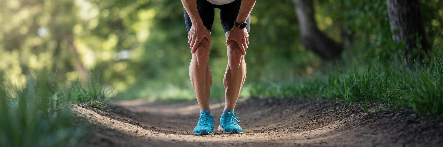 Athlete recovering after a trail run.
