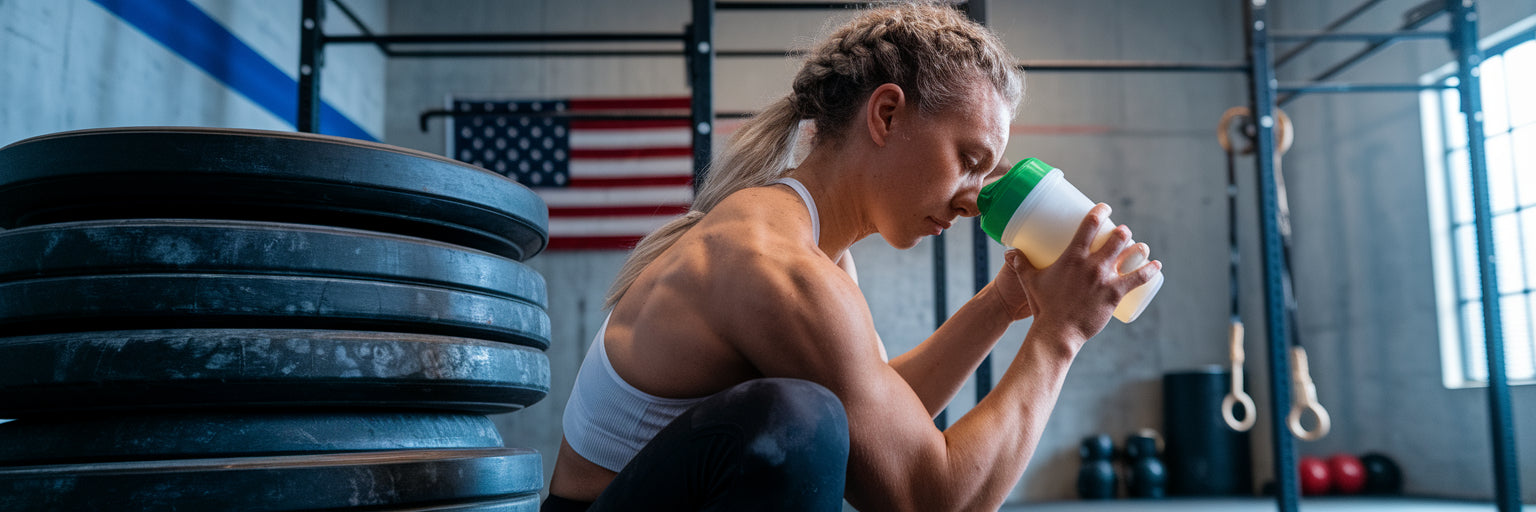 CrossFit athlete mixing a vegan protein shake