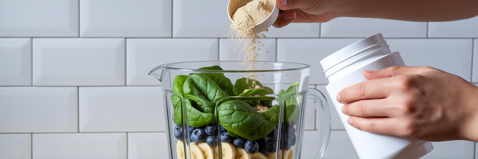Adding vegan protein powder to a smoothie