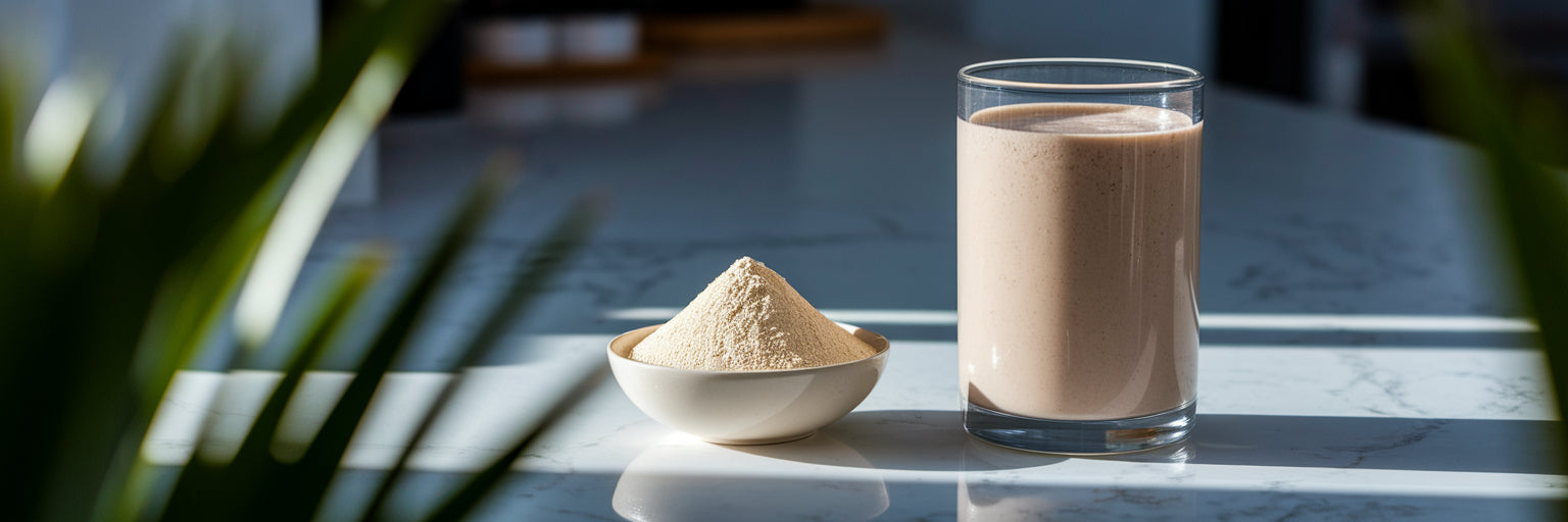 Glass of vegan protein shake