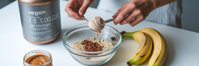 Preparing high-protein vegan snacks at home.