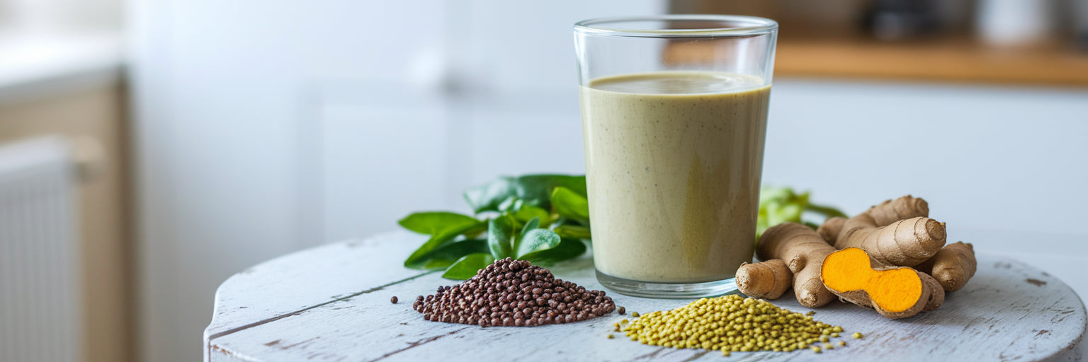 Plant-based protein shake with booster ingredients.