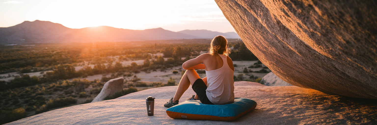 Climber resting after a bouldering session.