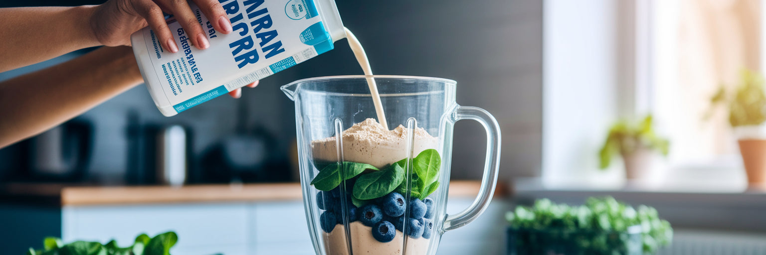 Making a low-carb vegan protein smoothie.