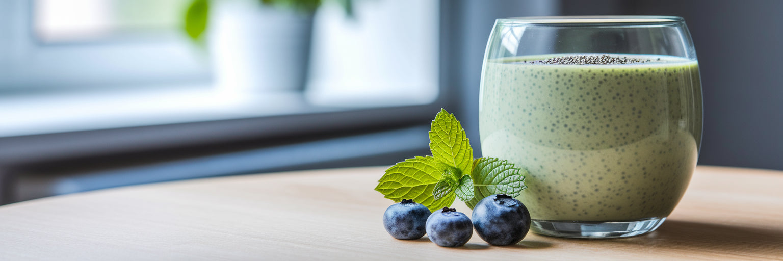 Healthy vegan protein smoothie in glass