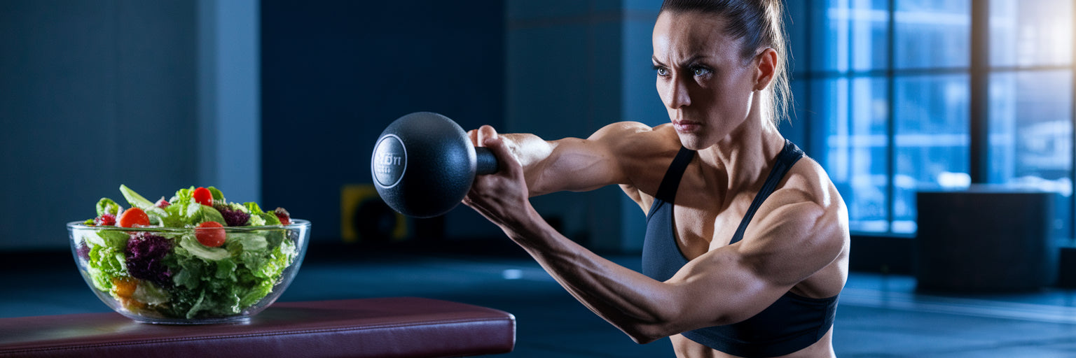 Plant-based athlete performing kettlebell swing