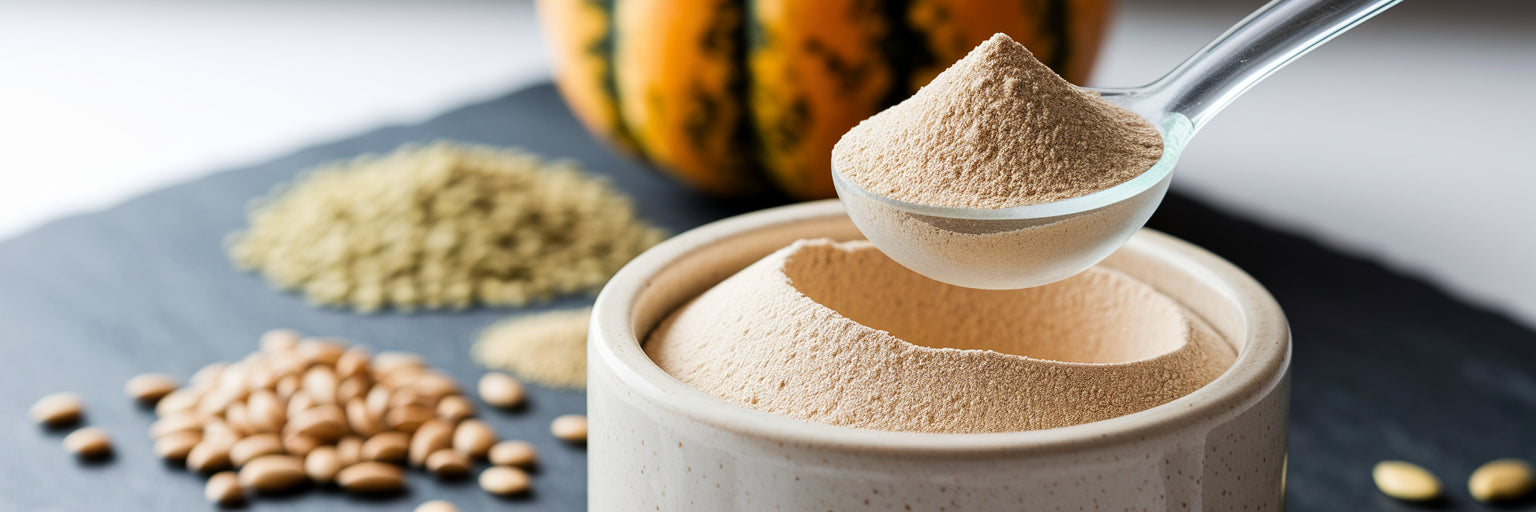 Scoop of clean vegan protein powder.