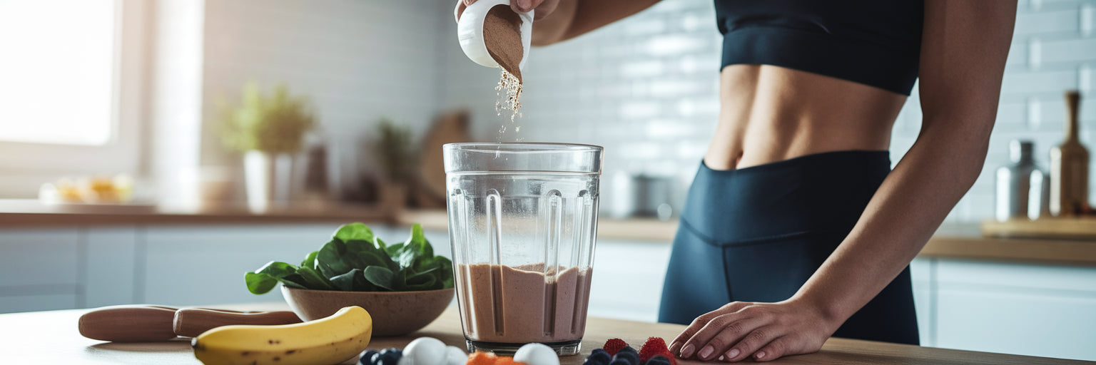 Person making a vegan protein shake.