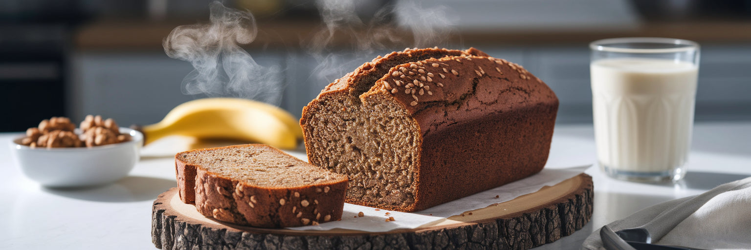 Slice of vegan protein banana bread.
