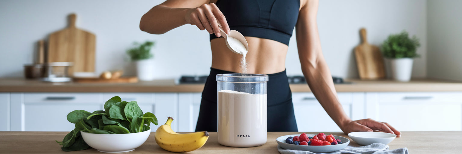 Person preparing a vegan protein smoothie.