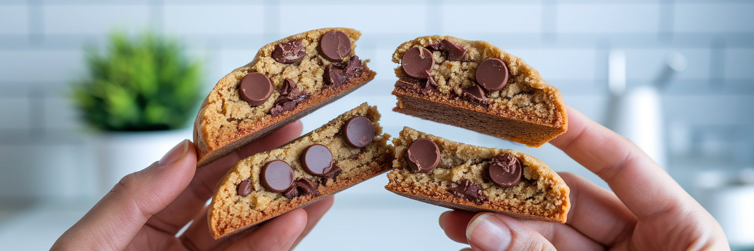 Breaking a chewy vegan protein cookie