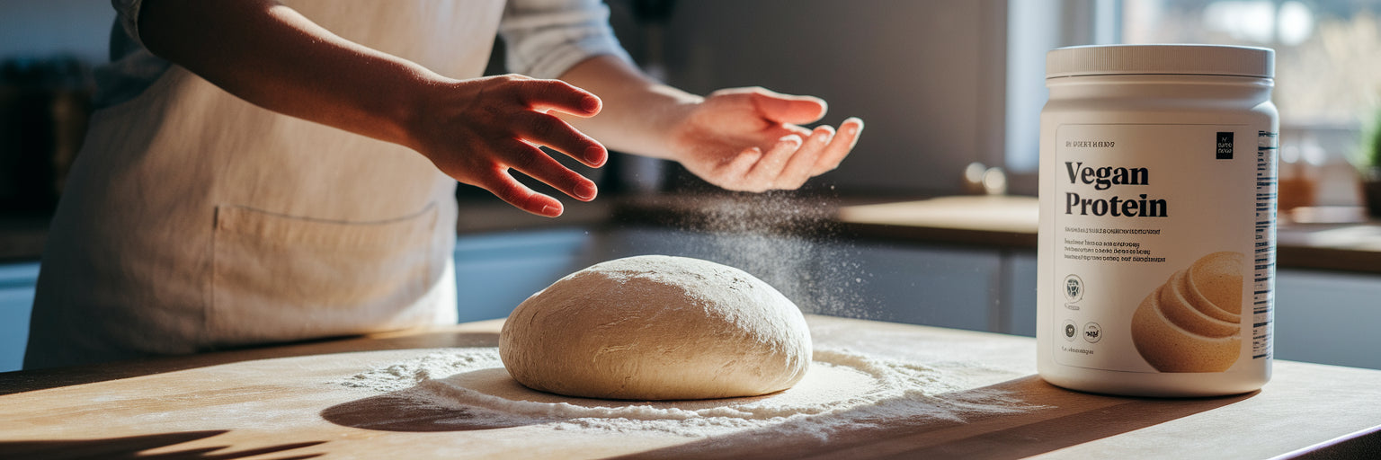 Hands preparing high-protein bread dough