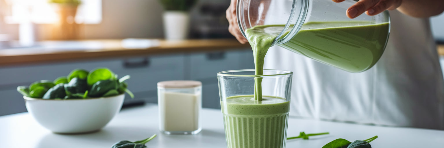 Pouring a healthy green smoothie