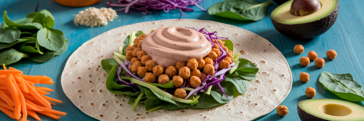 Ingredients for a high-protein vegan wrap.