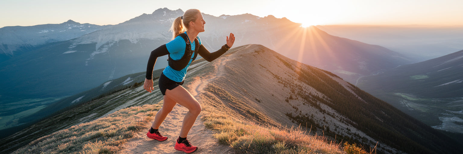 Plant-based athlete at a mountain summit.