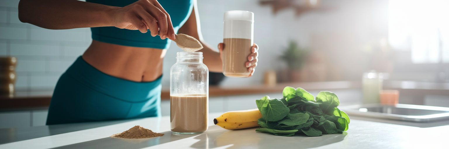 Person making a vegan protein shake.