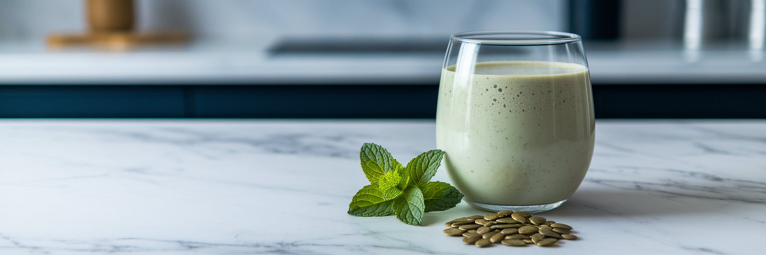 Vegan protein shake on counter