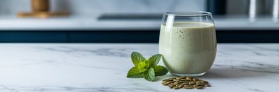 Vegan protein shake on counter
