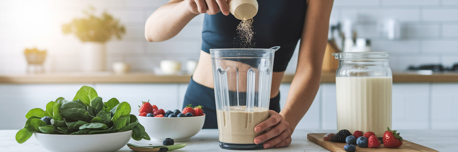 Person making a healthy vegan protein shake.