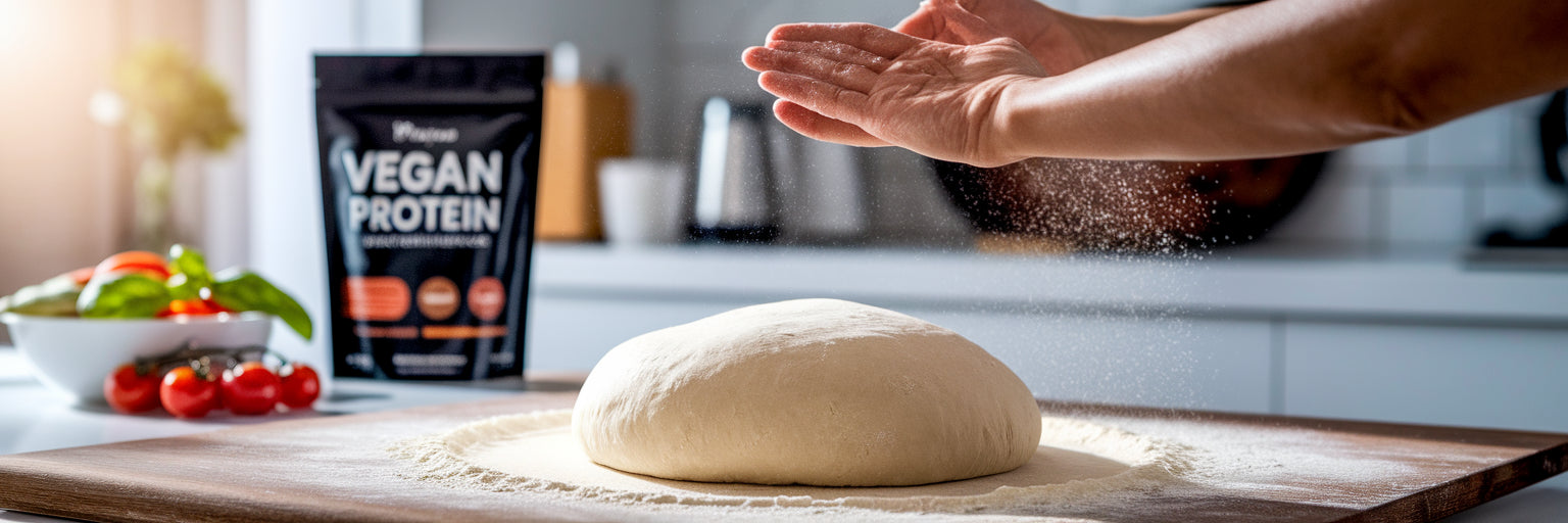 Making high-protein vegan pizza dough.