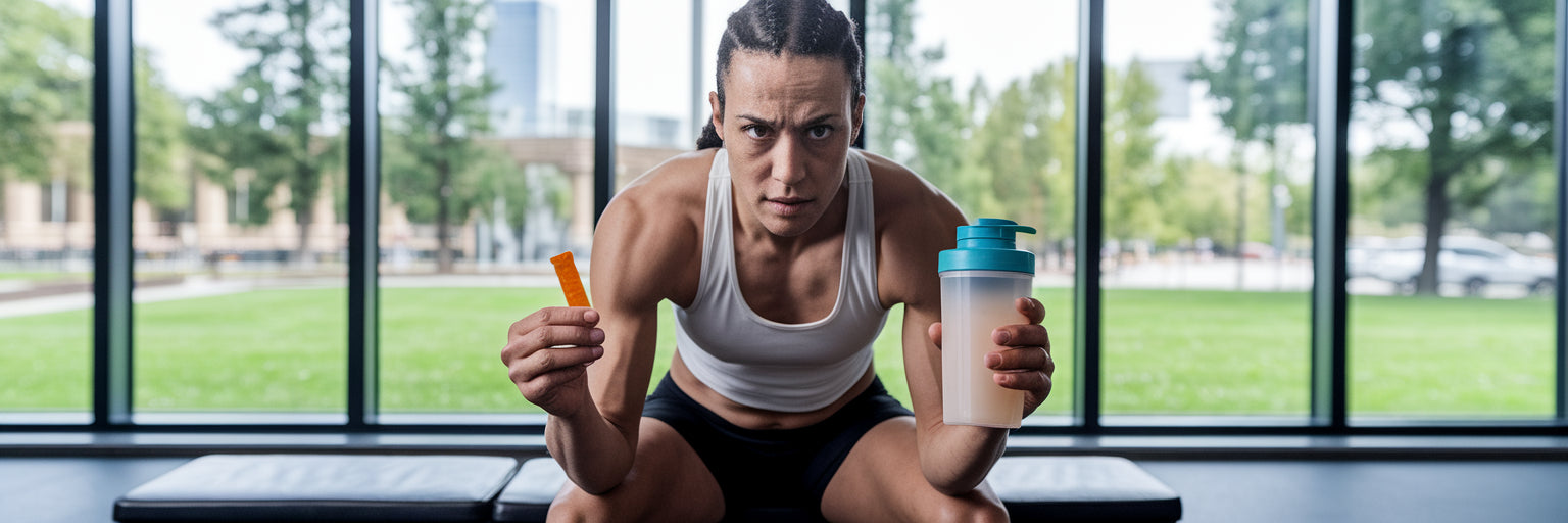 Athlete choosing between creatine gummy and powder.