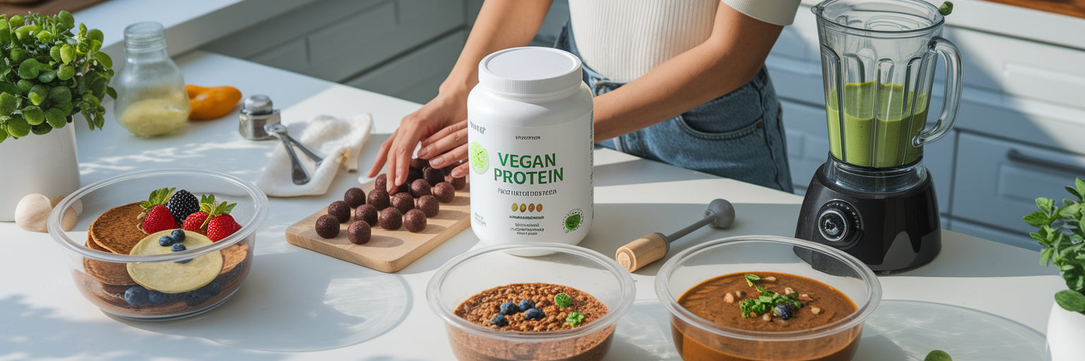 Vegan protein powder meal prep scene