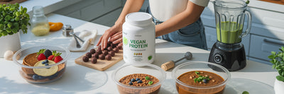 Vegan protein powder meal prep scene
