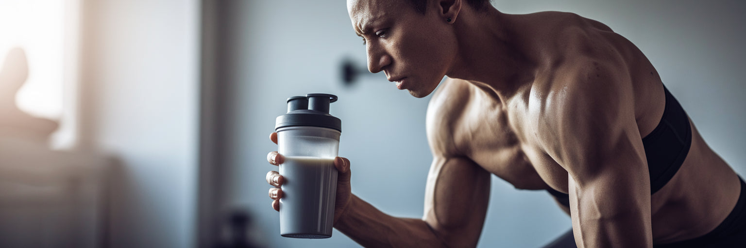 Athlete with protein shaker after workout