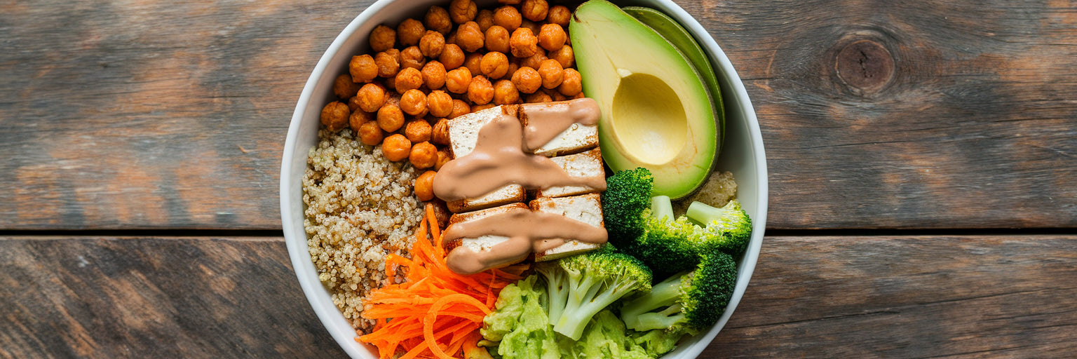 Colorful vegan protein Buddha bowl.