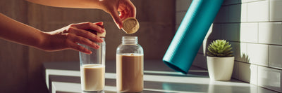 Preparing a vegan protein shake.