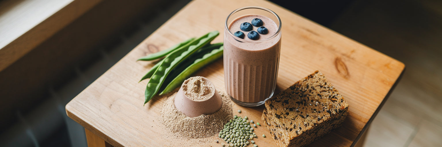 Vegan protein smoothie with plant ingredients.