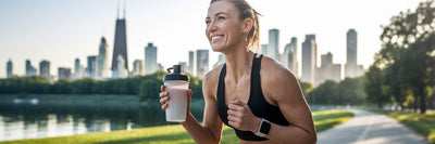 Active woman feeling balanced after a run.