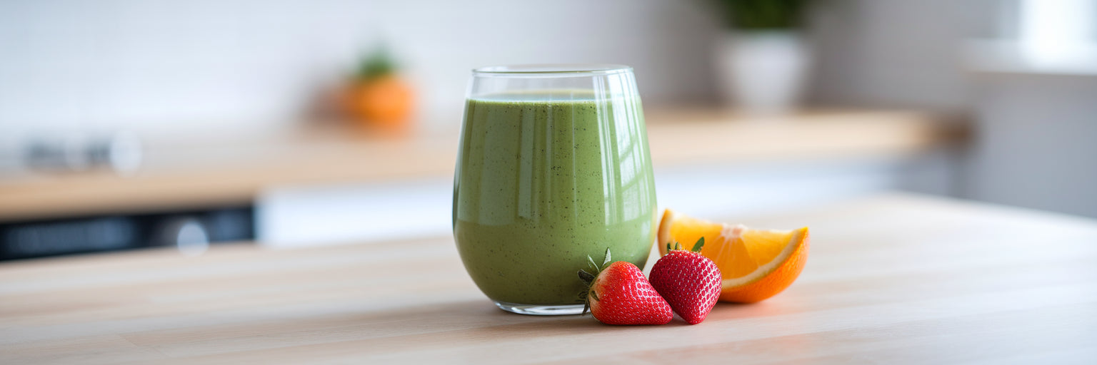 Vegan protein smoothie with strawberries.
