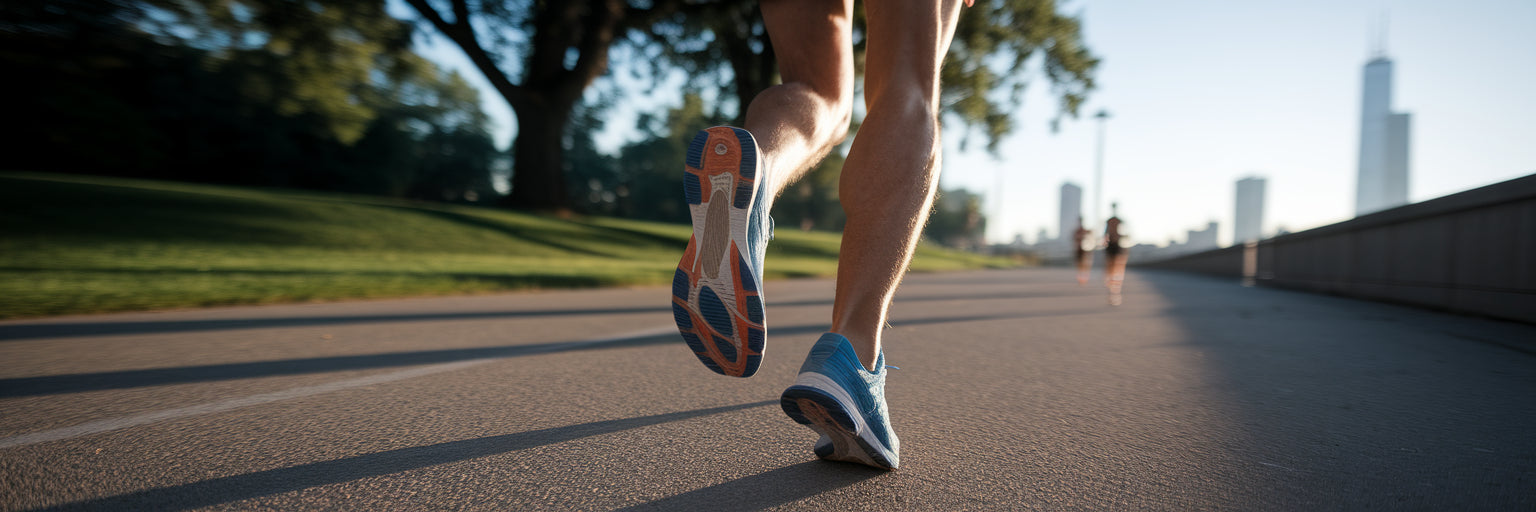 Marathon runner's legs mid-stride.