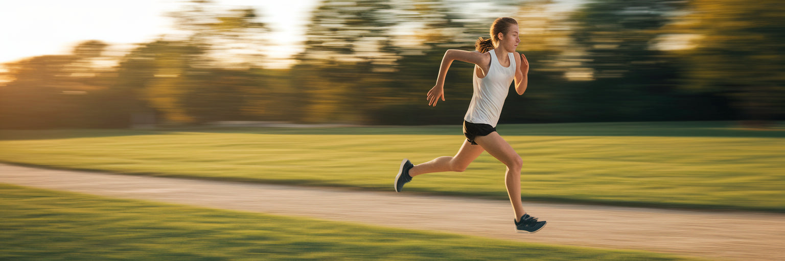 Teenage endurance athlete running on trail