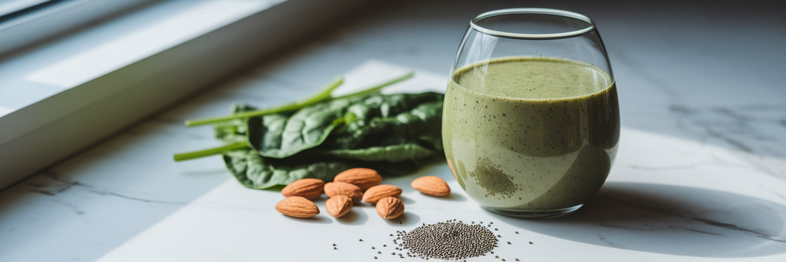 Healthy green vegan protein smoothie.