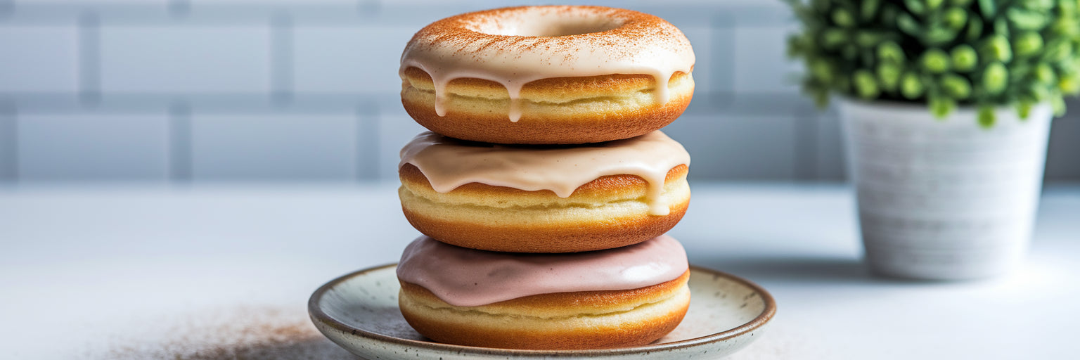 Stack of high protein vegan donuts