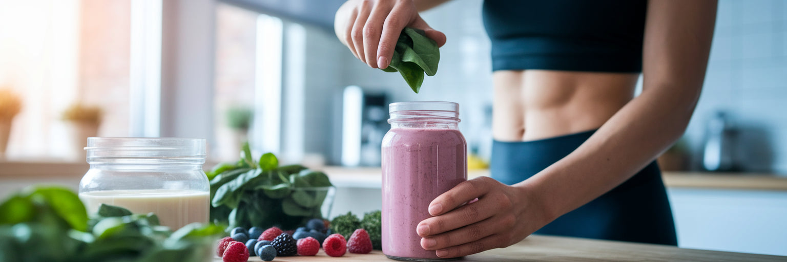 Person making a vegan protein smoothie.