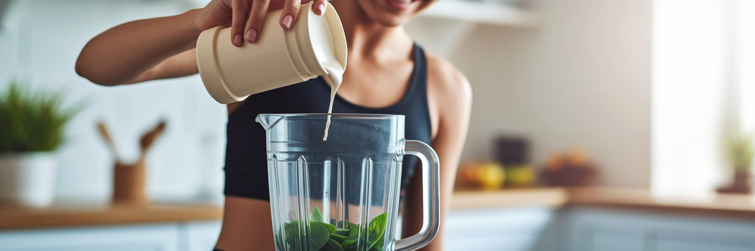 Person making a healthy vegan protein shake.