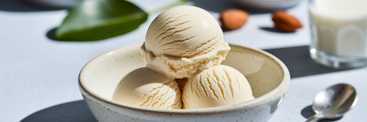 Creamy scoop of vegan protein ice cream.