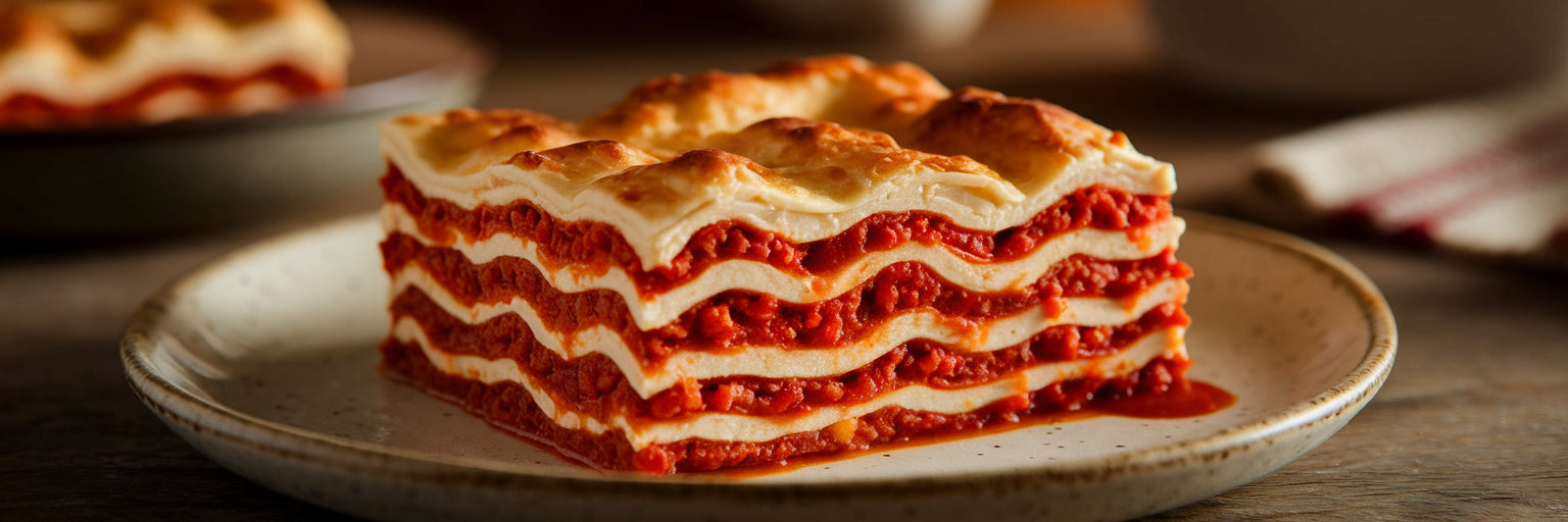 Slice of high-protein vegan lasagna.