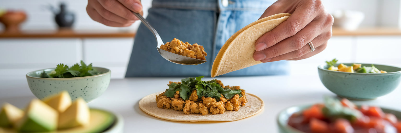 Assembling a high-protein vegan breakfast taco