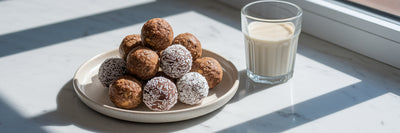 Plate of homemade vegan protein balls