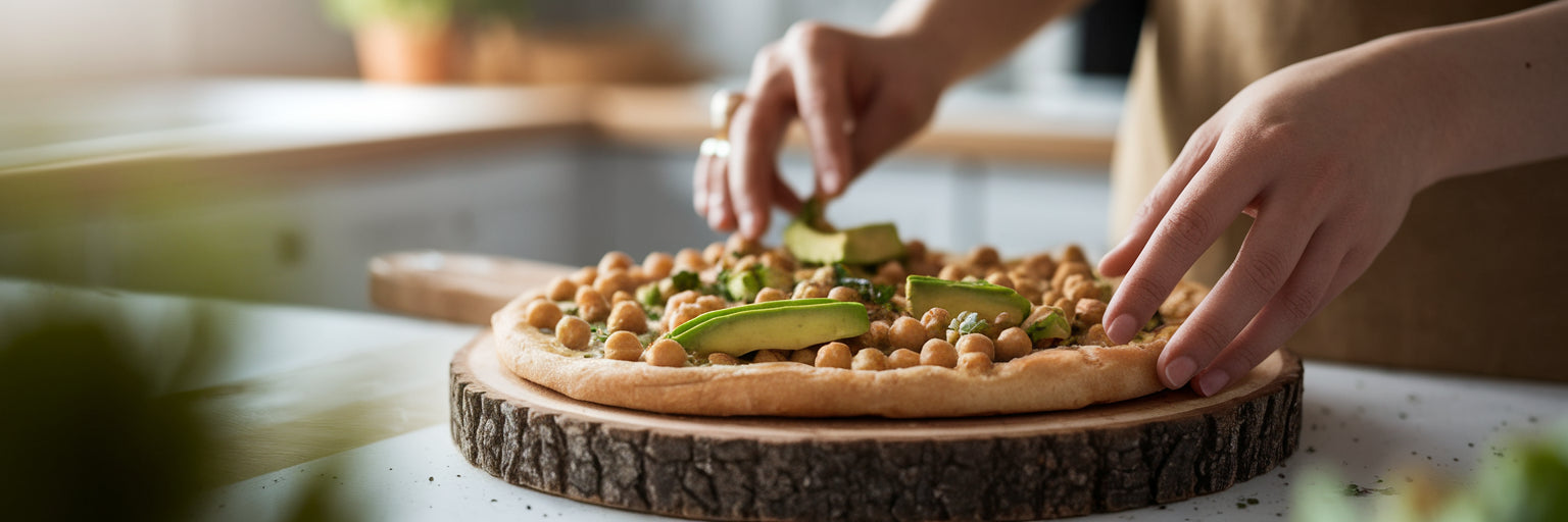 Garnishing a high-protein vegan flatbread