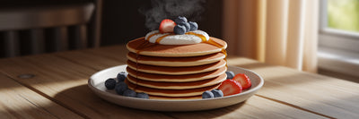 Fluffy stack of vegan protein pancakes.