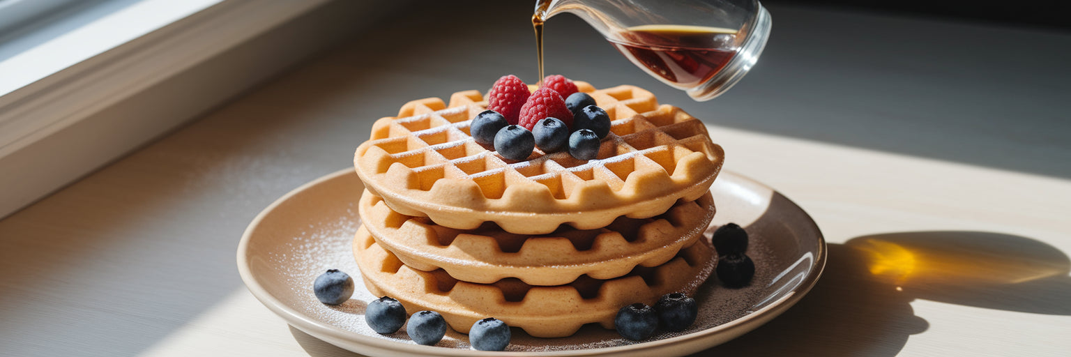Fluffy vegan protein waffles with toppings