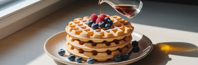 Fluffy vegan protein waffles with toppings