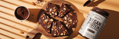 High protein vegan chocolate bark pieces.